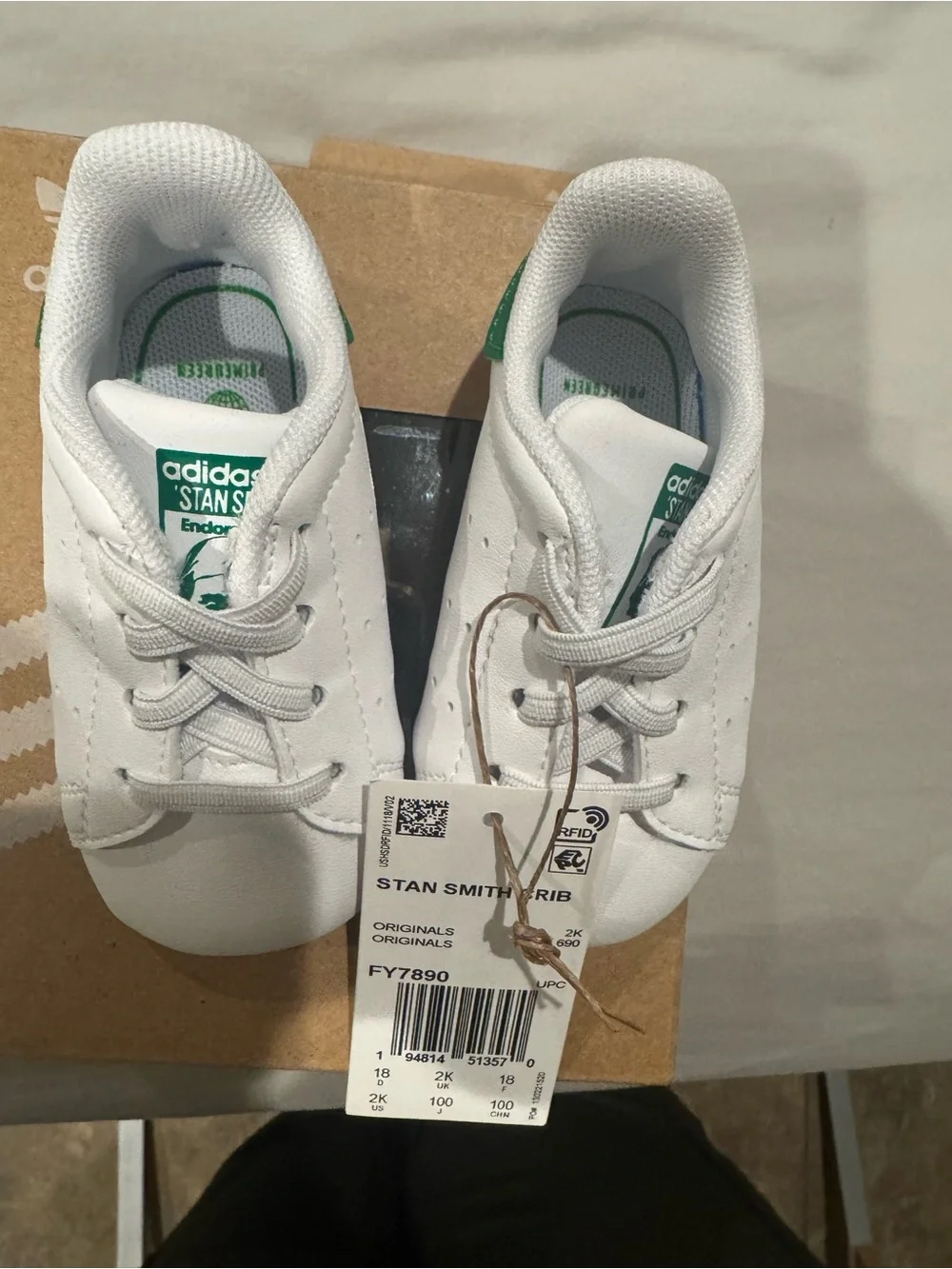 adidas Kids White Leather Sneakers with Green Accents